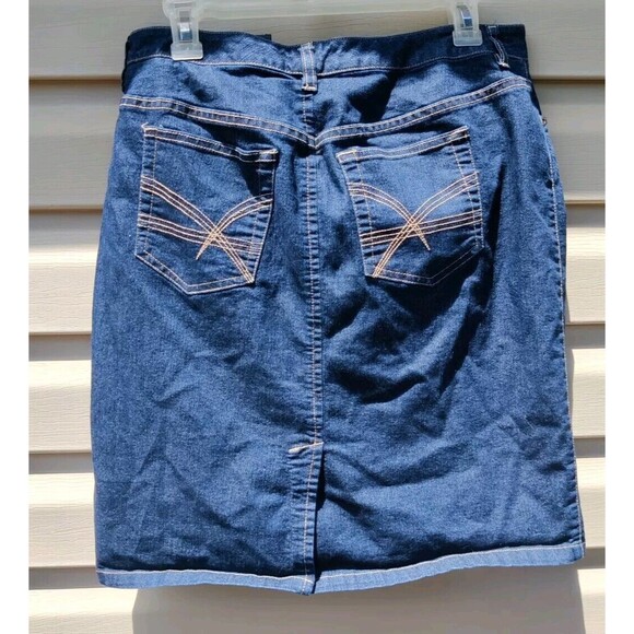Apostrophe Petite Blue Jean Skirt Denim Womens Sz 10 P Knee Length Slit Pockets - Picture 4 of 10